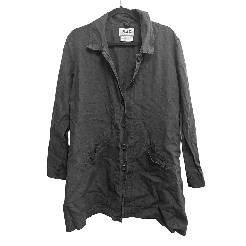 FLAX Lagenlook Black‎ Linen Chore Jacket Small